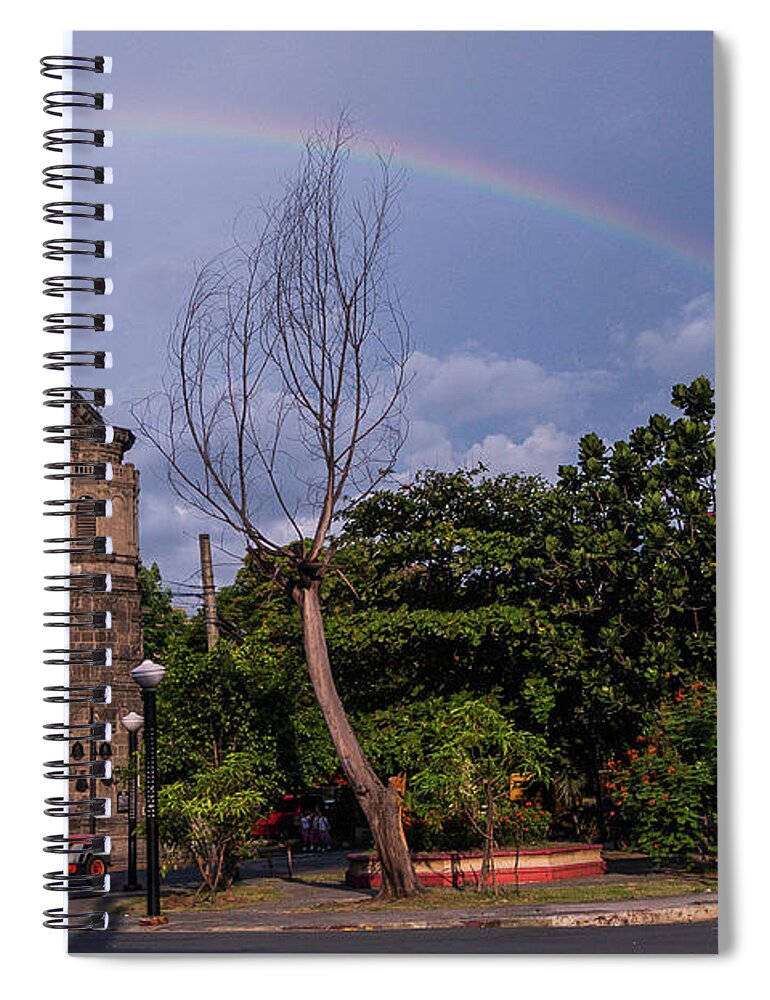 Rainbow Spiral Notebook featuring the photograph Rainbow over Malate Church by Arj Munoz