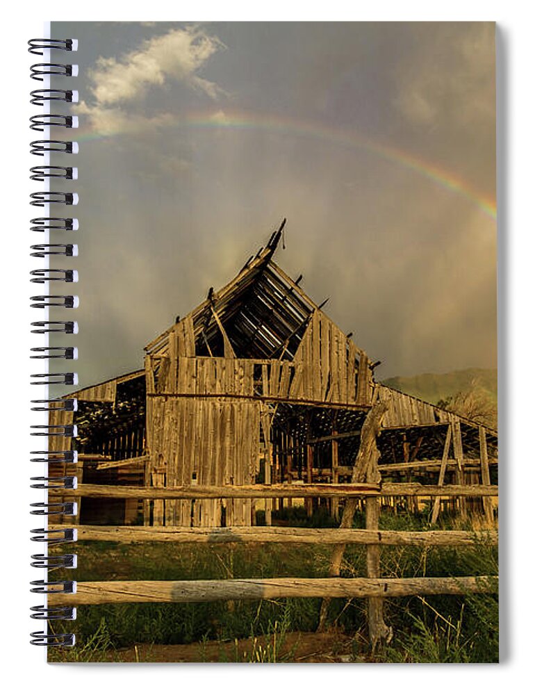 Barn Spiral Notebook featuring the photograph Rainbow over Mapleton Barn by Wesley Aston