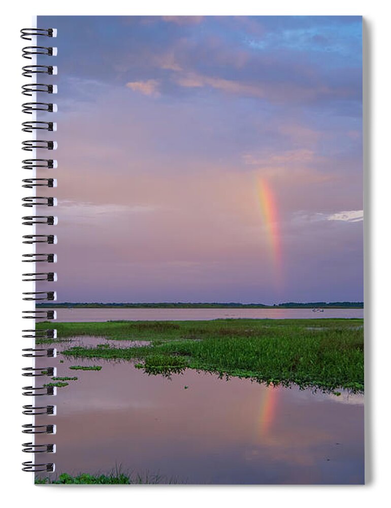 Rainbow Spiral Notebook featuring the photograph Rainbow Reflection over Lake Toho by Carolyn Hutchins