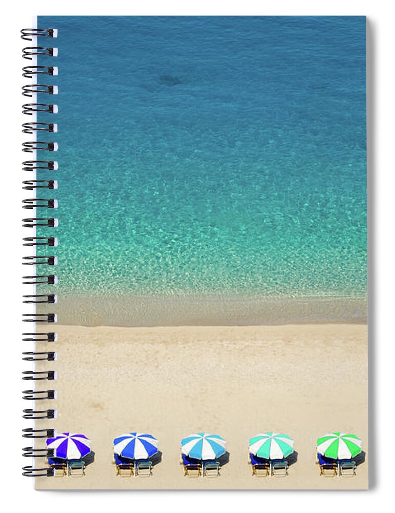 Egremni Spiral Notebook featuring the photograph Rainbow Umbrellas by Alexios Ntounas