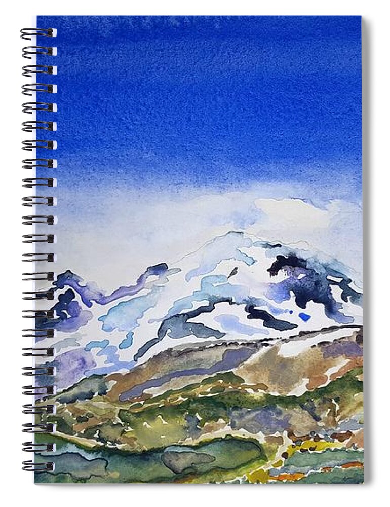 Watercolor Spiral Notebook featuring the painting Rainier Panorama by John Klobucher