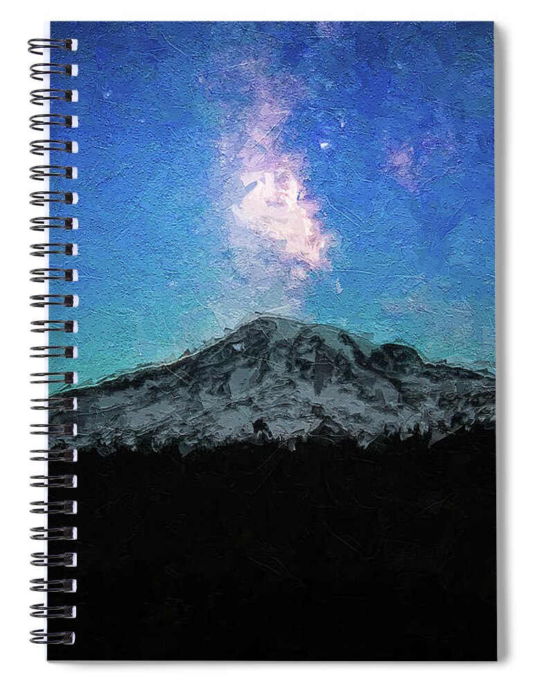 Rainier Under The Milky Way Spiral Notebook featuring the painting Rainier Under The Milky Way by Dan Sproul