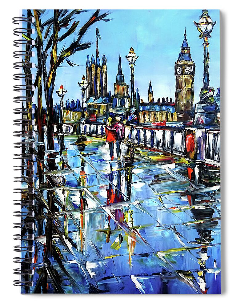 London In Autumn Spiral Notebook featuring the painting Rainy Autumn Day In London by Mirek Kuzniar