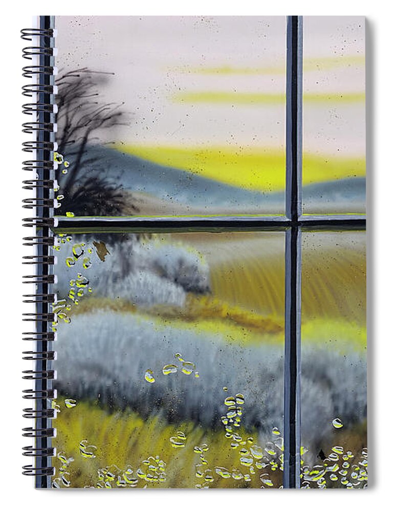 Landscape Spiral Notebook featuring the painting Rainy Dawn Through Barn Window by Lynn Hansen