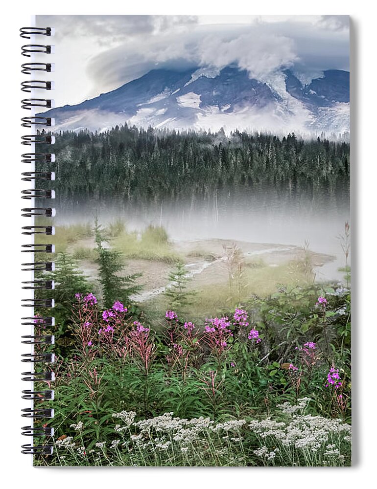 Mountain Spiral Notebook featuring the photograph Rainy Day at Mt. Rainier by Shara Abel