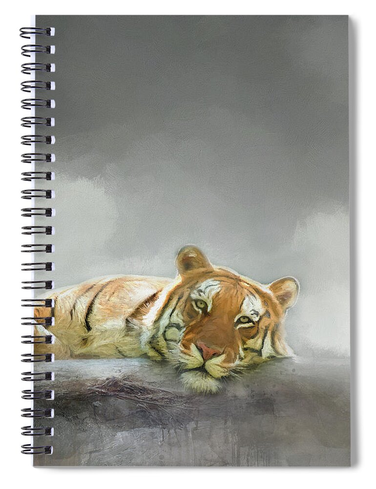 Tiger Spiral Notebook featuring the digital art Rainy Day Feeling by Jeanette Mahoney