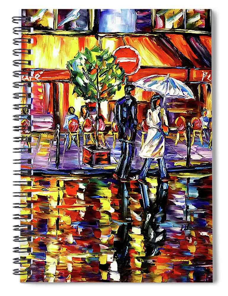 Cafe Conti Paris Spiral Notebook featuring the painting Rainy Day In Paris by Mirek Kuzniar