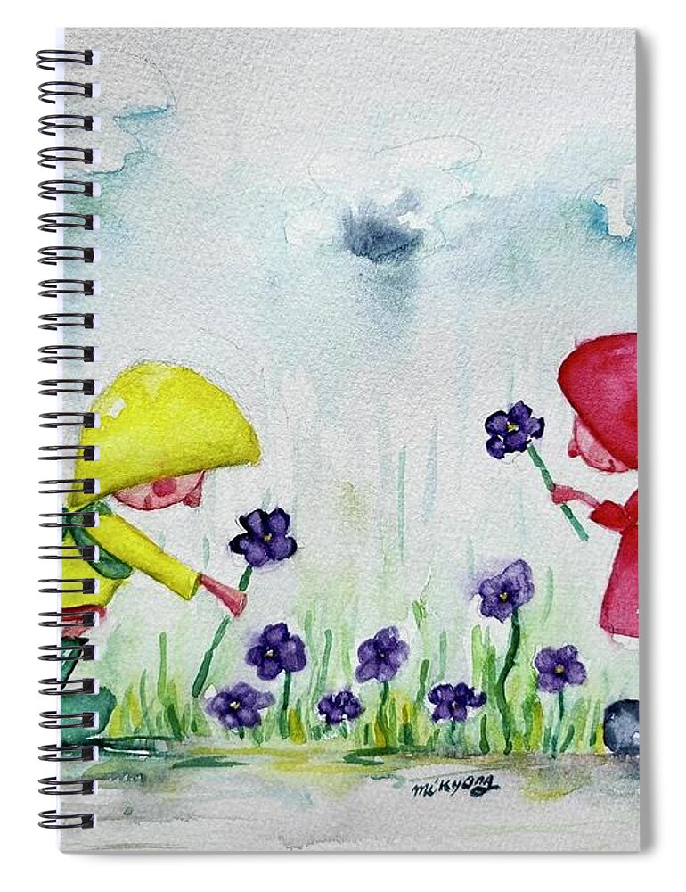  Spiral Notebook featuring the painting Rainy Day Picnic by Mikyong Rodgers
