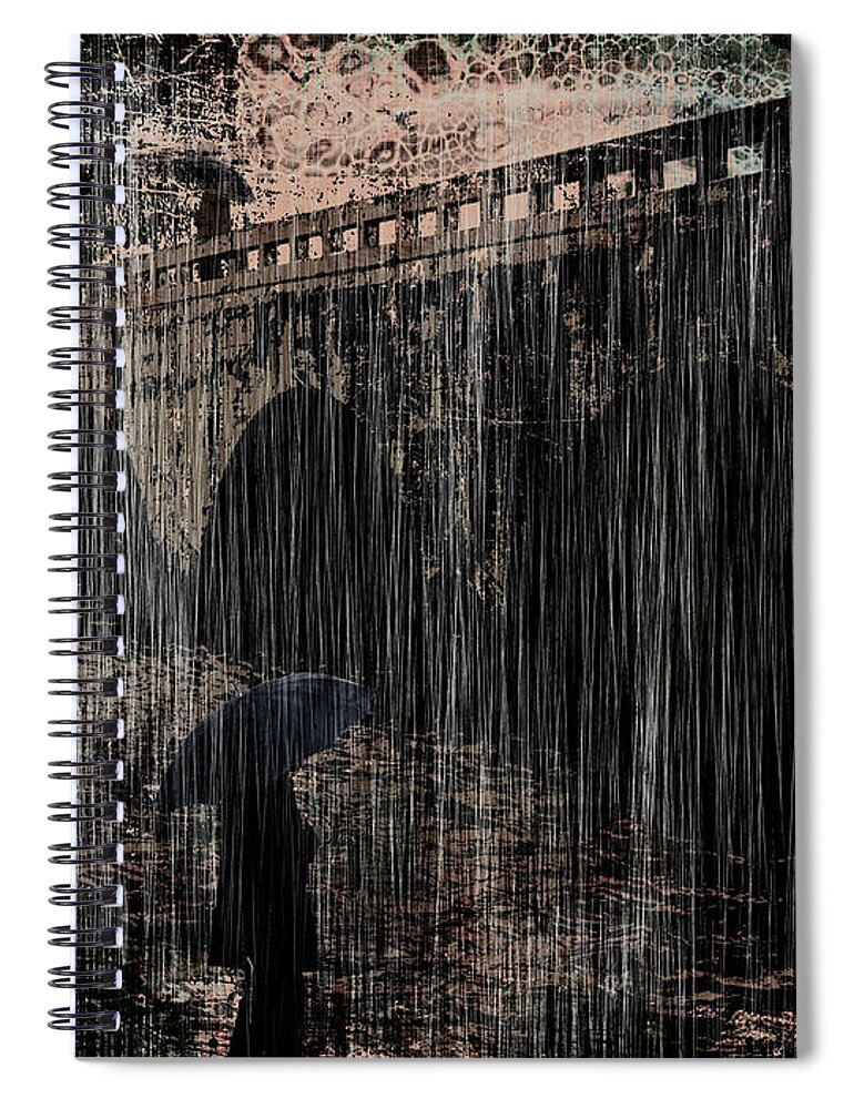 Bridge Spiral Notebook featuring the digital art Dark Rainy Night by Sandra Selle Rodriguez