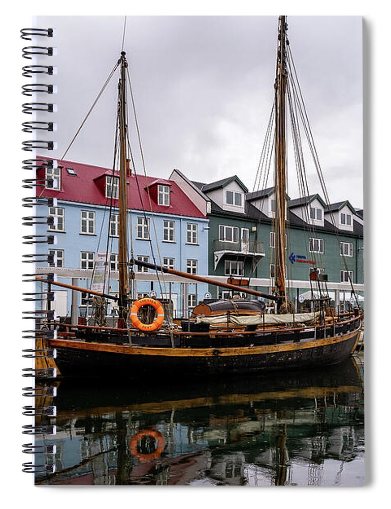 Torshavn Spiral Notebook featuring the photograph Rainy Reflections in Torshavn by Alicia Glassmeyer
