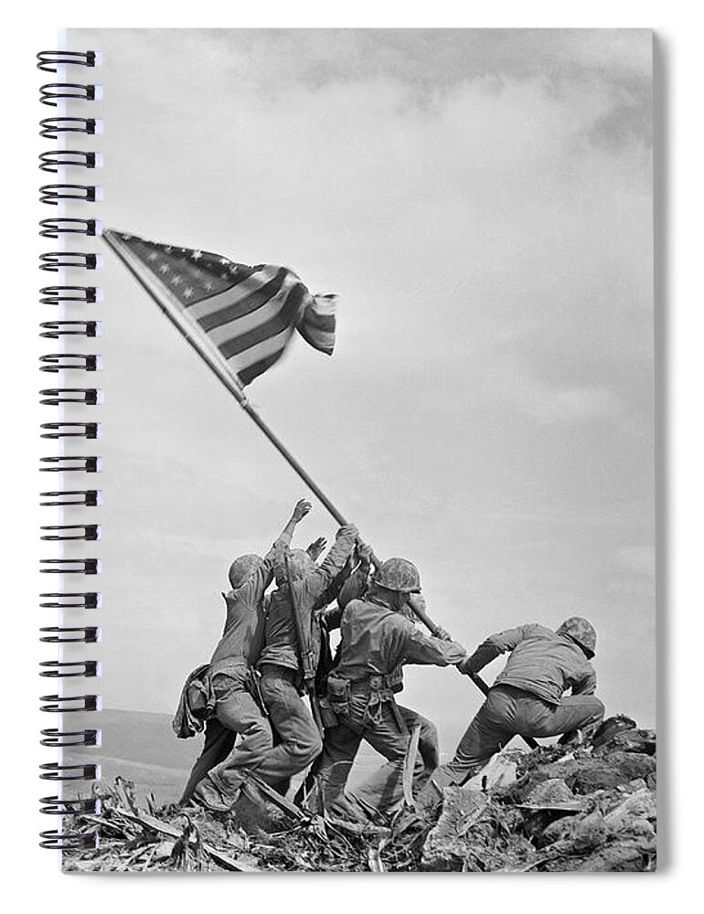 #faatoppicks Spiral Notebook featuring the photograph Raising the Flag on Iwo Jima - WW2 - 1945 by War Is Hell Store