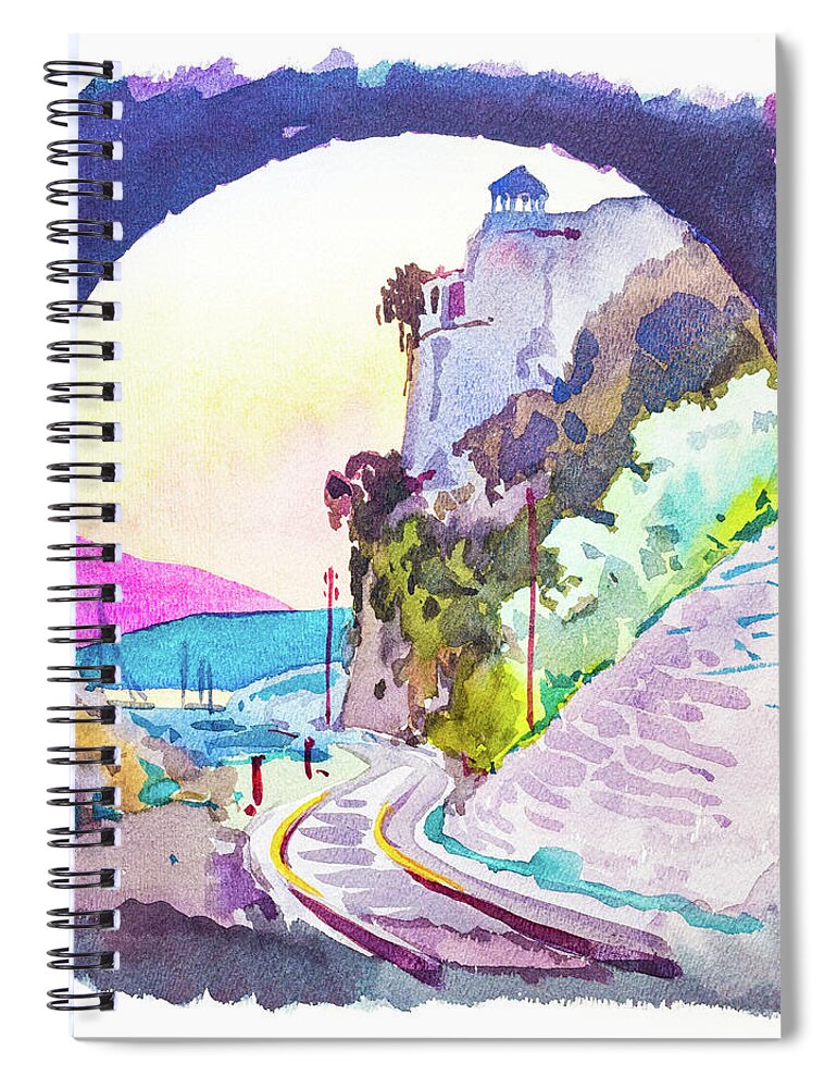 1930s Spiral Notebook featuring the painting Raiway tunnel with Medieval castle in Dalmatia, 1938 by Viktor Wallon-Hars