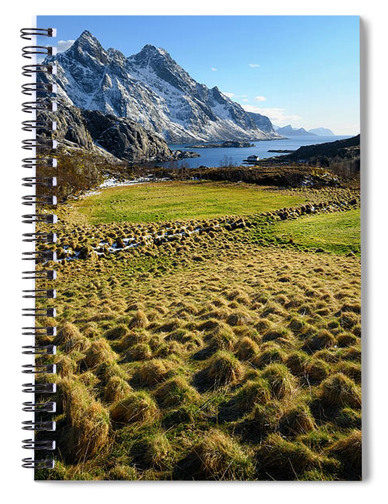Field Spiral Notebook featuring the photograph Raking the Grass in Lofoten by James Covello