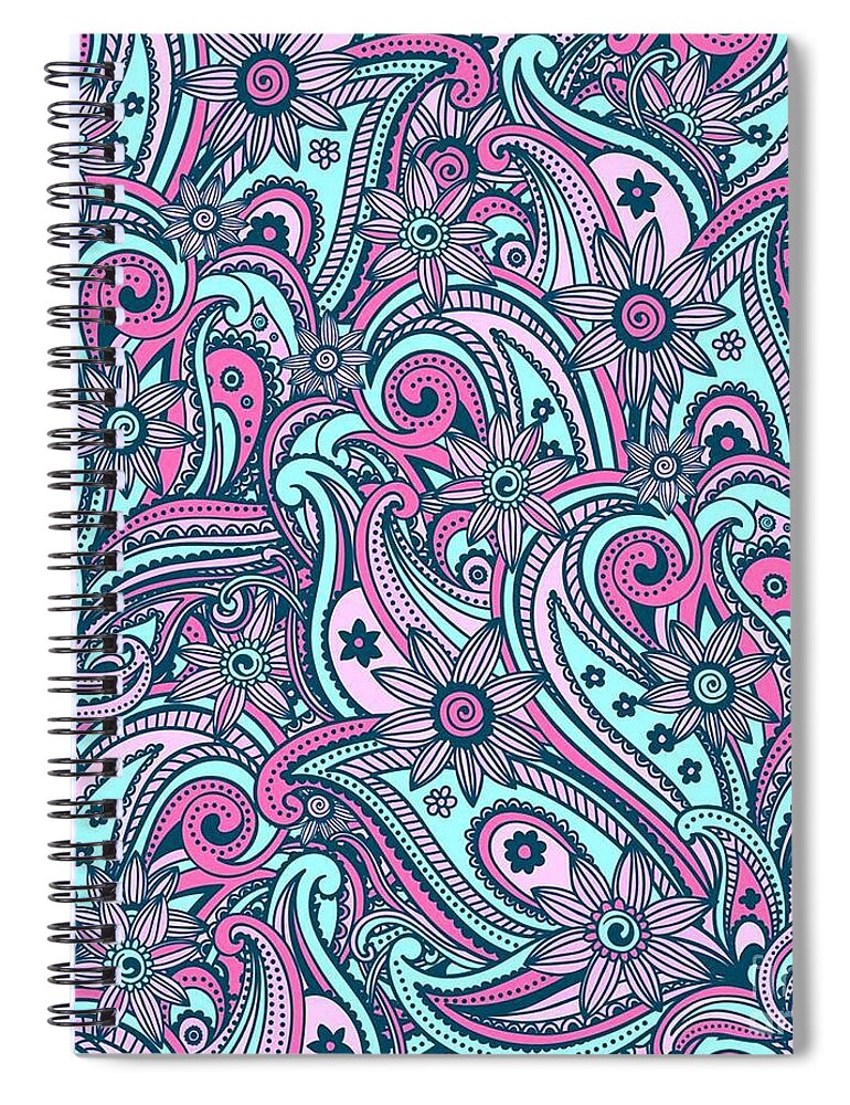 Colorful Spiral Notebook featuring the digital art Ramiva - Bright Colorful Zentangle Pattern by Sambel Pedes