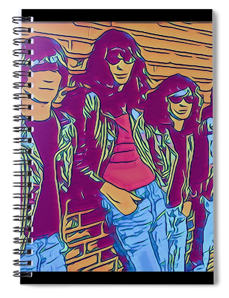 Ramones Spiral Notebook featuring the digital art Ramones Comic Portrait by Christina Rick