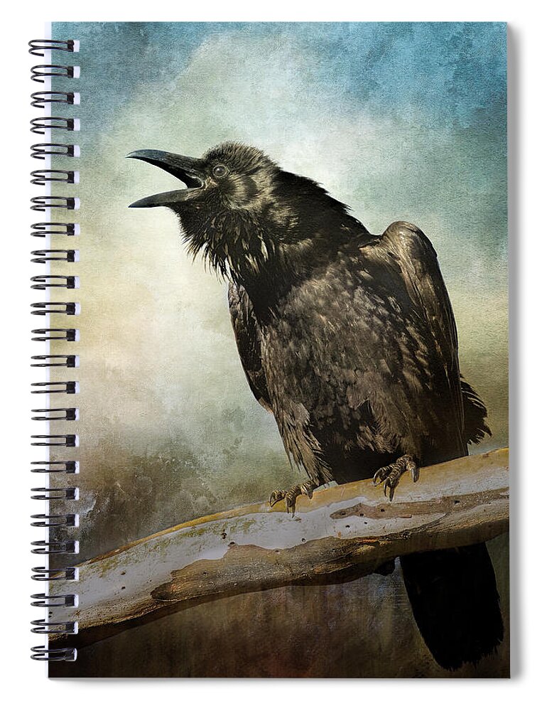 Raven Spiral Notebook featuring the digital art Raven Call by Nicole Wilde