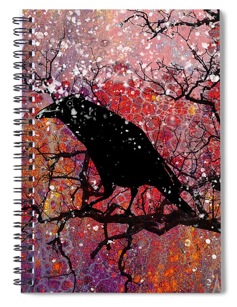 Raven Spiral Notebook featuring the digital art Raven in The Snow by Sandra Selle Rodriguez