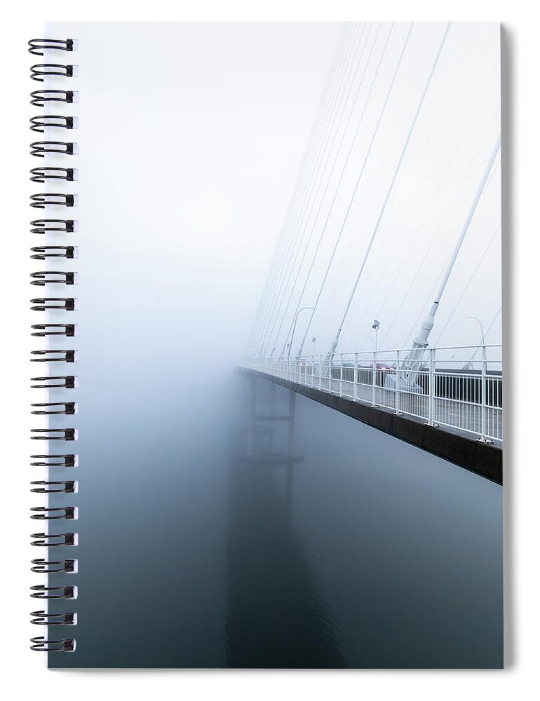 Ravenel Bridge Spiral Notebook featuring the photograph Ravenel Bridge Morning Fog by Donnie Whitaker