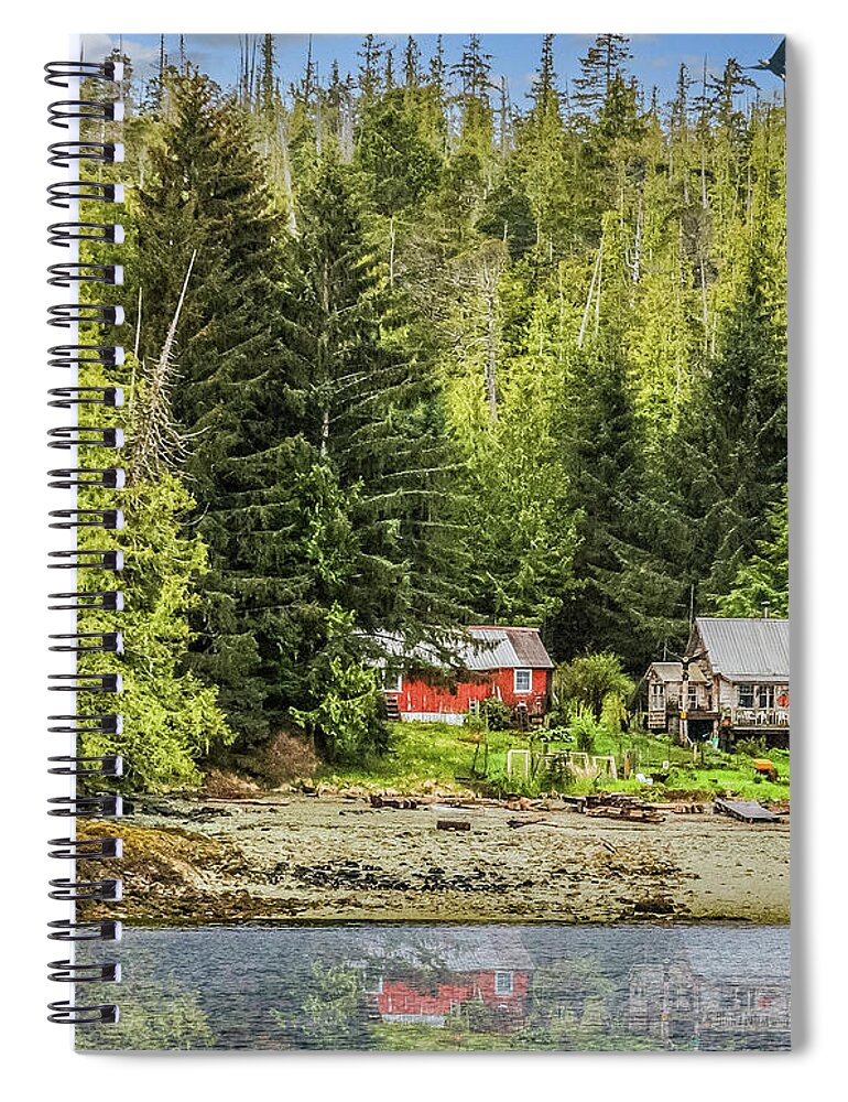 Alaska Spiral Notebook featuring the photograph Red and White Cabins on Alaska Shore by Darryl Brooks