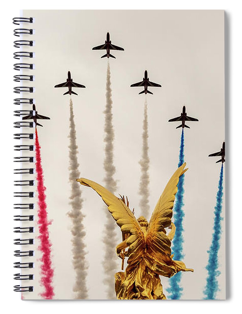 Raf Spiral Notebook featuring the photograph Red Arrows over Victoria Memorial by Andrew Lalchan