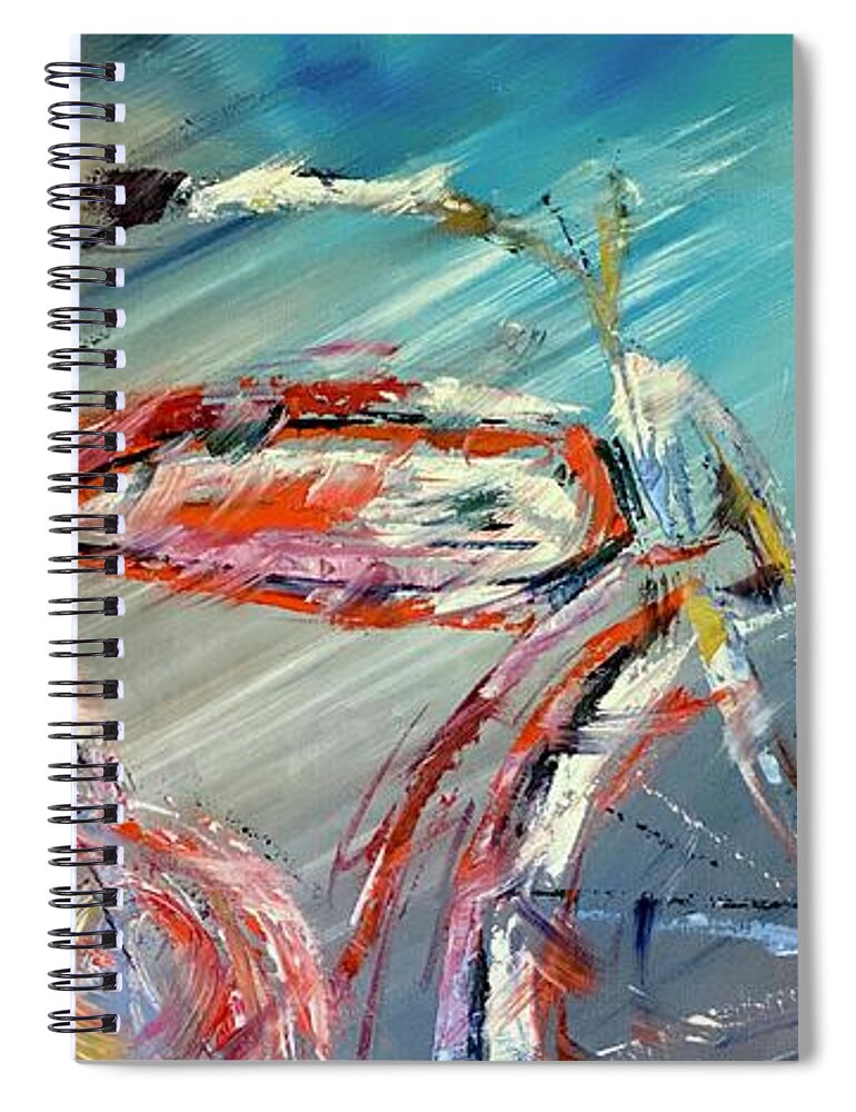 Bike Spiral Notebook featuring the painting Red Bike by Alan Metzger