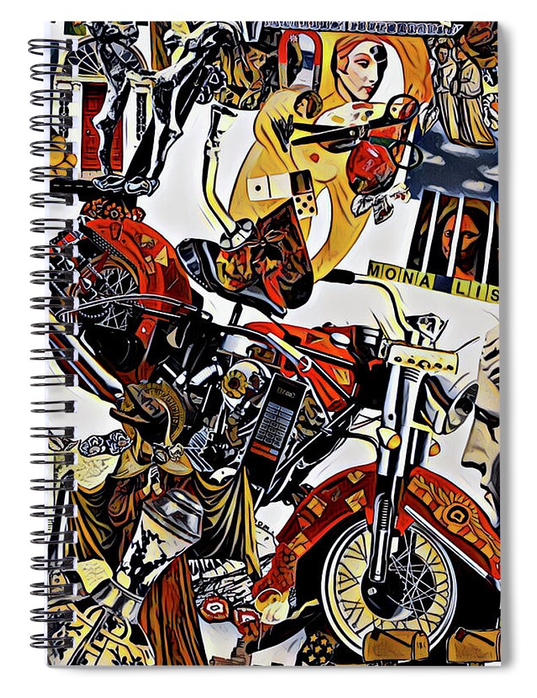 Red Spiral Notebook featuring the mixed media Red Biker Momma by Debra Amerson