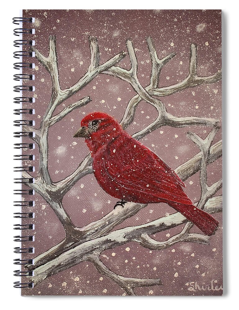 Bird Spiral Notebook featuring the painting Winter Red Bird by Shirley Dutchkowski