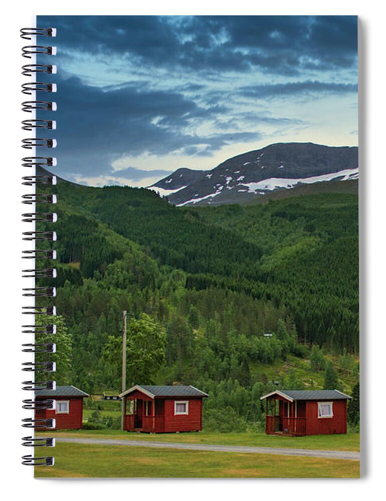 Norway Spiral Notebook featuring the photograph Red Cabins in the Mountains of Norway by Matthew DeGrushe