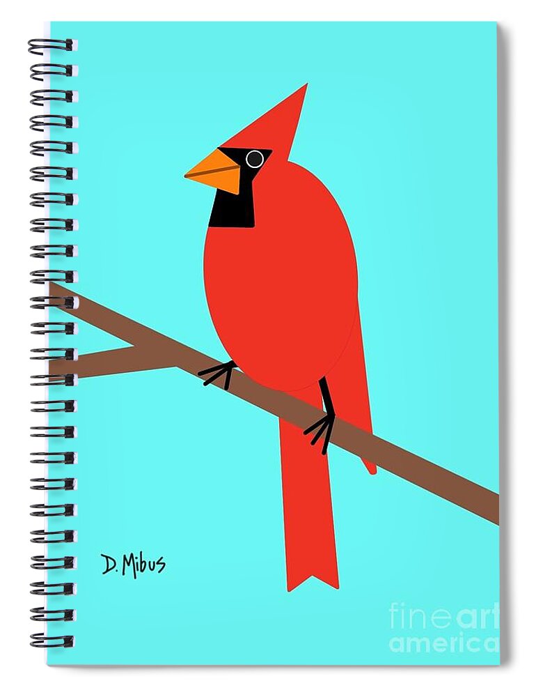 Red Bird Spiral Notebook featuring the digital art Red Cardinal Bird by Donna Mibus