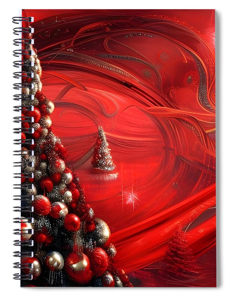 Digital Red Christmas Tree Spiral Notebook featuring the digital art Red Christmas by Beverly Read