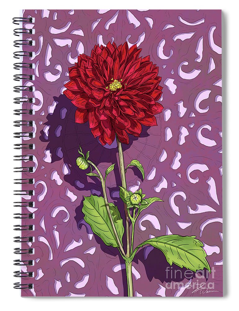 Dahlia Spiral Notebook featuring the mixed media Red Dahlia in the Sun by Shari Warren