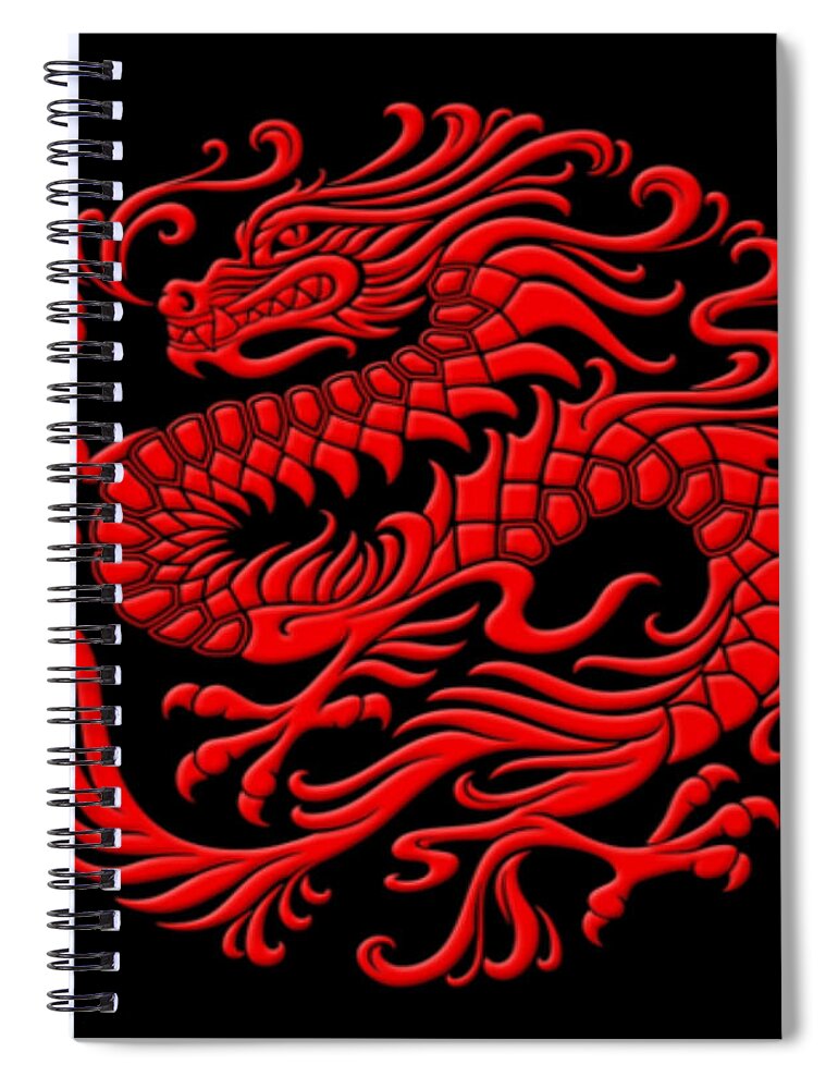 Red Spiral Notebook featuring the digital art Red dragon by Mopssy Stopsy