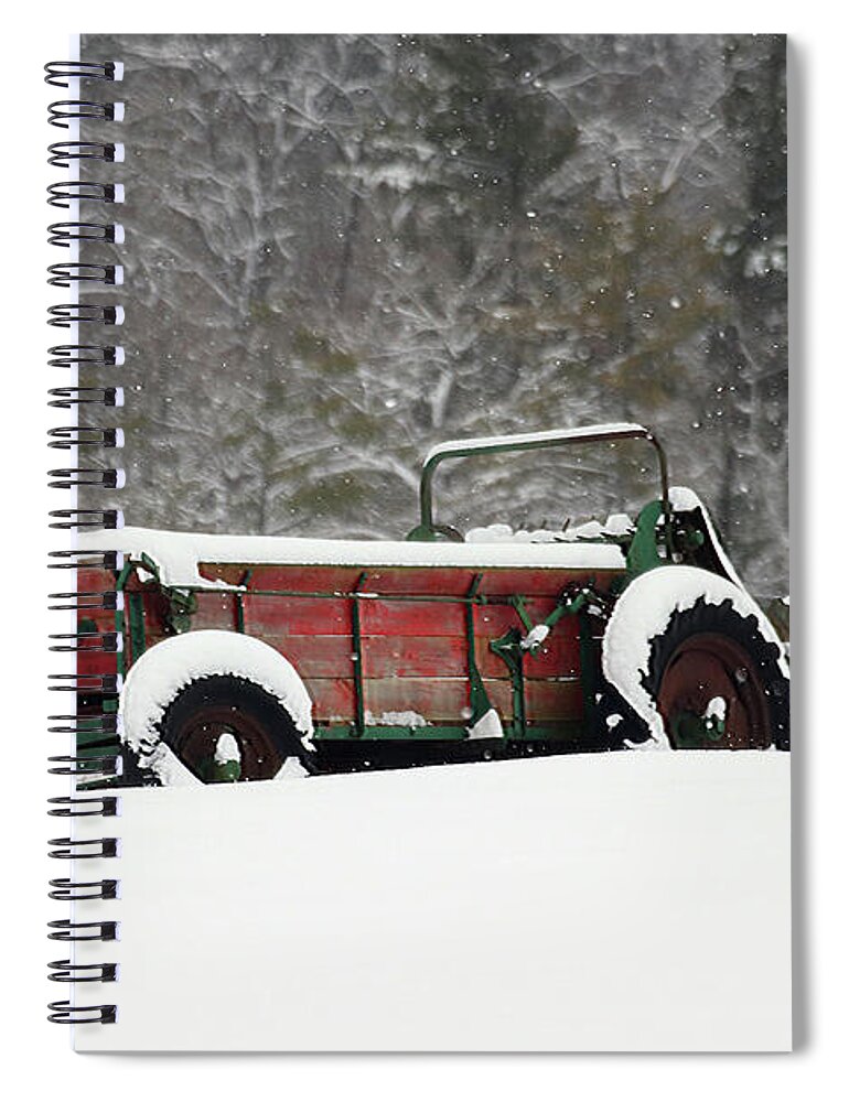 Back Roads Spiral Notebook featuring the photograph Red Farm Implement in the Snow by David T Wilkinson
