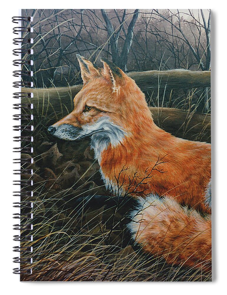 Red Fox Spiral Notebook featuring the painting Red Fox by Anthony J Padgett