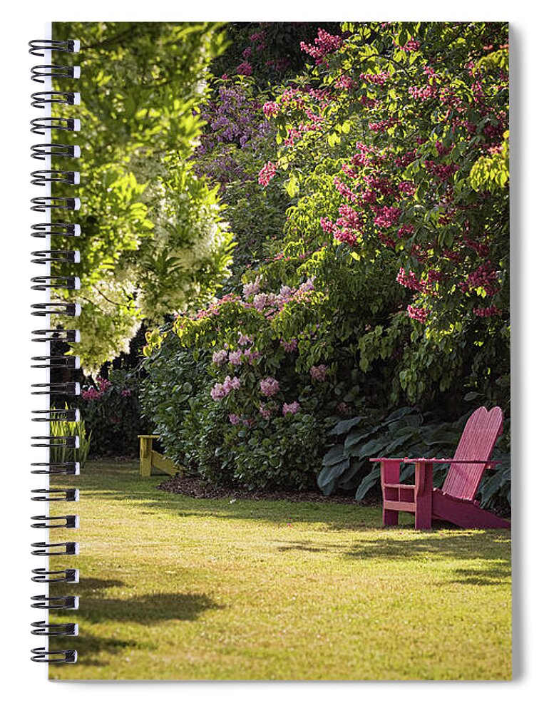 Red Garden Chair Spiral Notebook featuring the photograph Red Garden Chair by Jean Noren