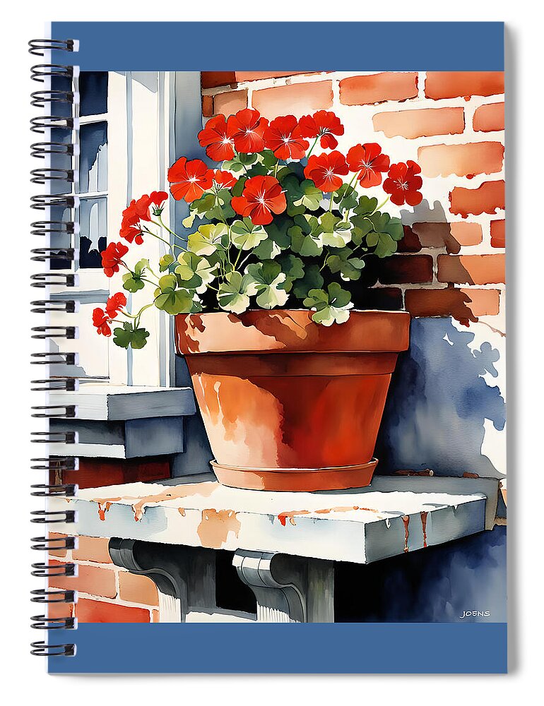Flowers Spiral Notebook featuring the digital art Red Germaniums by Greg Joens