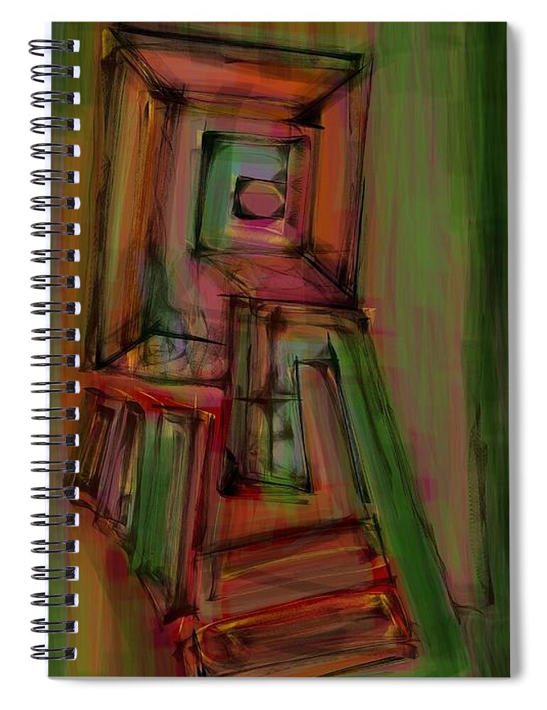 Red Spiral Notebook featuring the digital art Red-green portal by Ljev Rjadcenko