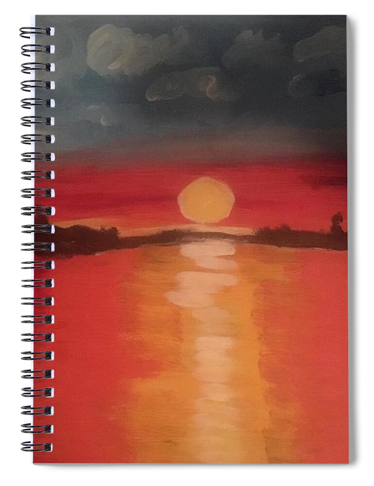 Red Hot Sunset Heat Beauty Nature Love Muskoka Cottage Country Canada Spiral Notebook featuring the painting Red Hot Sunset by Nina Jatania