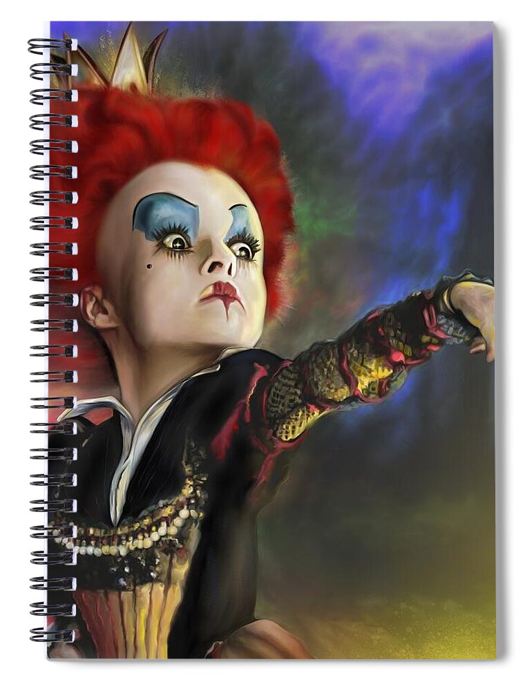 Red Spiral Notebook featuring the mixed media Red Queen Alice in Wonderland by Mark Tonelli