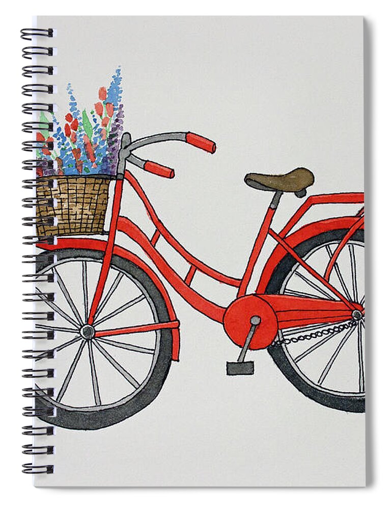 Red Retro Cruiser Bicycle Watercolor Painting Spiral Notebook featuring the painting Red Retro Cruiser by Norma Appleton