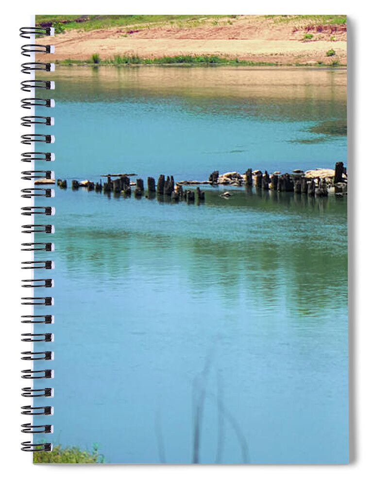 Landscape Spiral Notebook featuring the photograph Red River Crossing Old Bridge by Diana Mary Sharpton