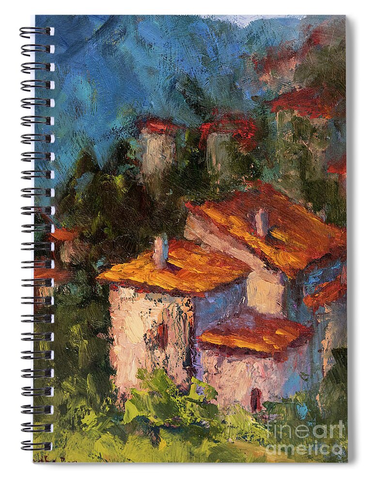 Architecture Spiral Notebook featuring the painting Red Roofs by Radha Rao