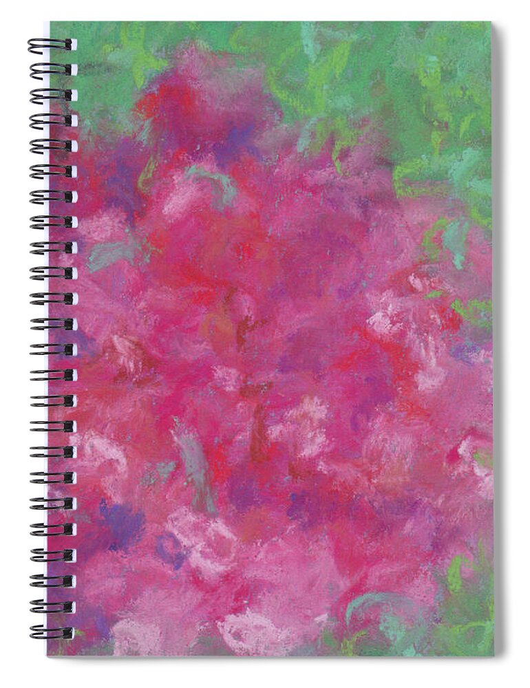 Roses Spiral Notebook featuring the pastel Red Roses at the Pond 2 by Anne Katzeff