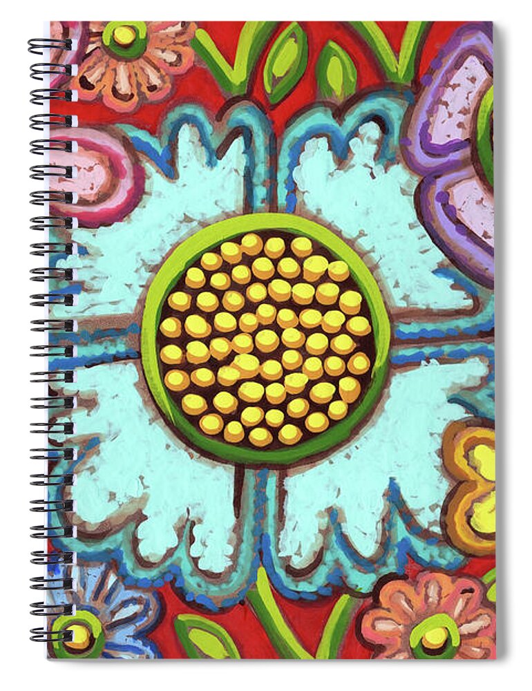 Flower Spiral Notebook featuring the painting Red Rumba. Hothouse Ball Floral Series by Amy E Fraser