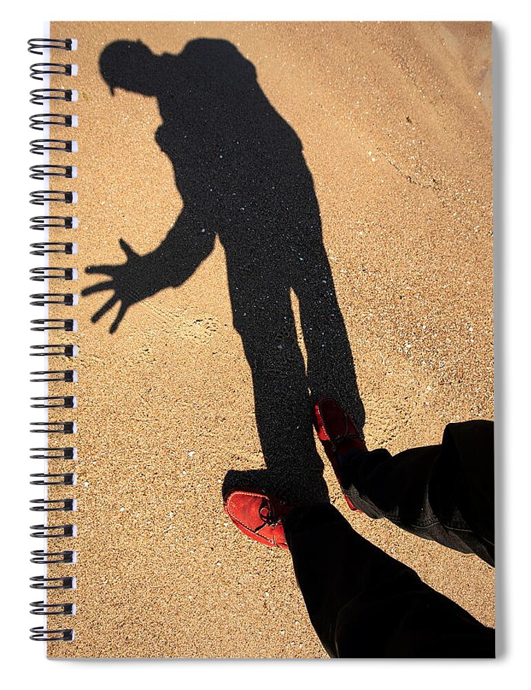 Silhouette #shadow Photography #artwork Style #shadow And Light #sandy Beach#red Shoes#jurmala Beach Spiral Notebook featuring the photograph Red Shoes /Jurmala by Aleksandrs Drozdovs