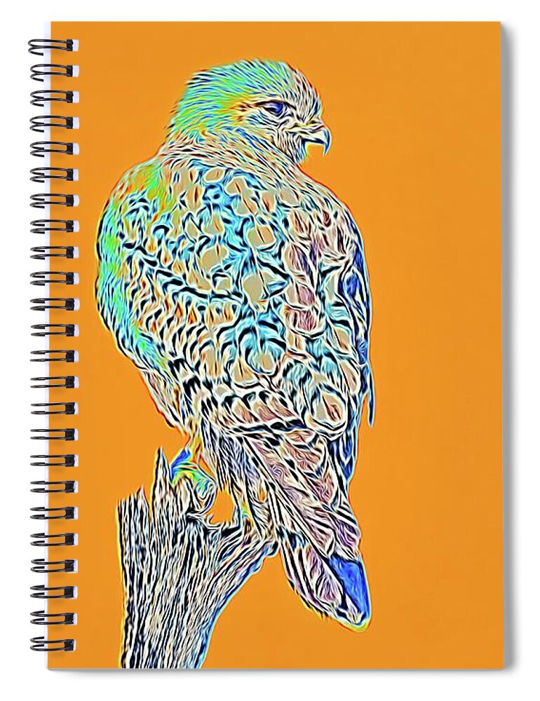 Red Shouldered Hawk Perched Spiral Notebook featuring the digital art Red Shouldered Hawk Abstract by Rebecca Herranen