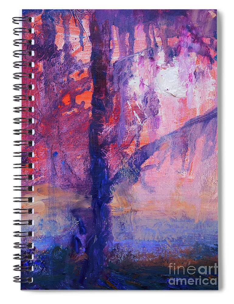 Red Spiral Notebook featuring the painting Red Sky by Radha Rao