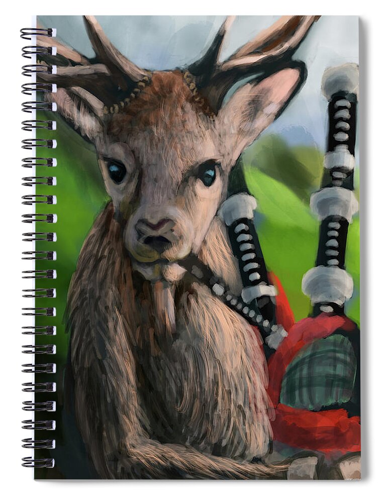 Red Deer Spiral Notebook featuring the digital art Red Stag Bagpiper by Larry Whitler