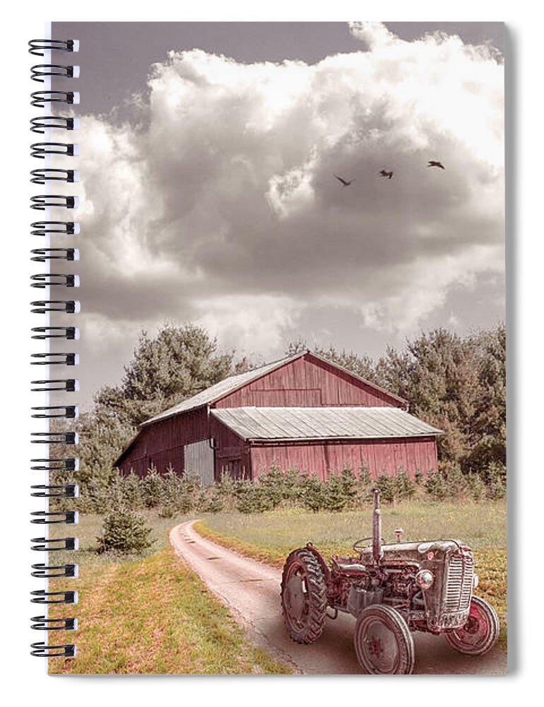Barn Spiral Notebook featuring the photograph Red Tractor on the Farmhouse Trail by Debra and Dave Vanderlaan