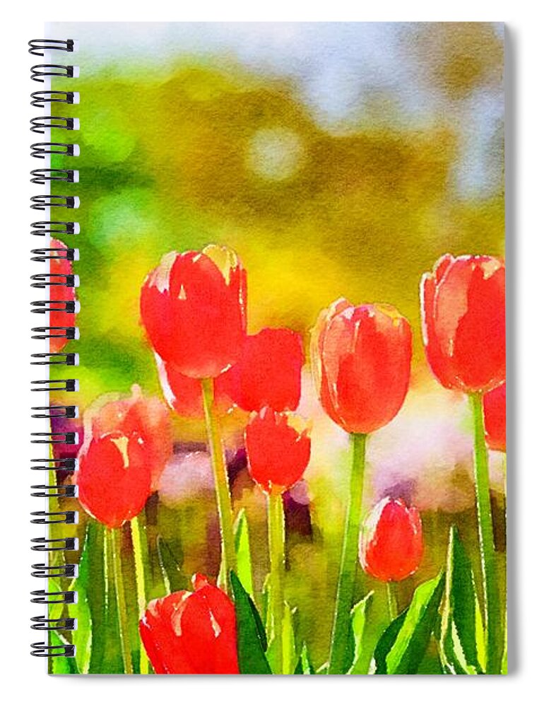 Tulips Spiral Notebook featuring the photograph Red Tulips Watercolor by Susan Rydberg